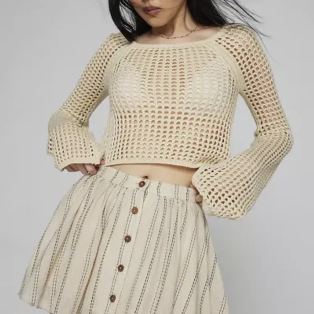 Kimchi Blue Beige Striped Skater Skirt